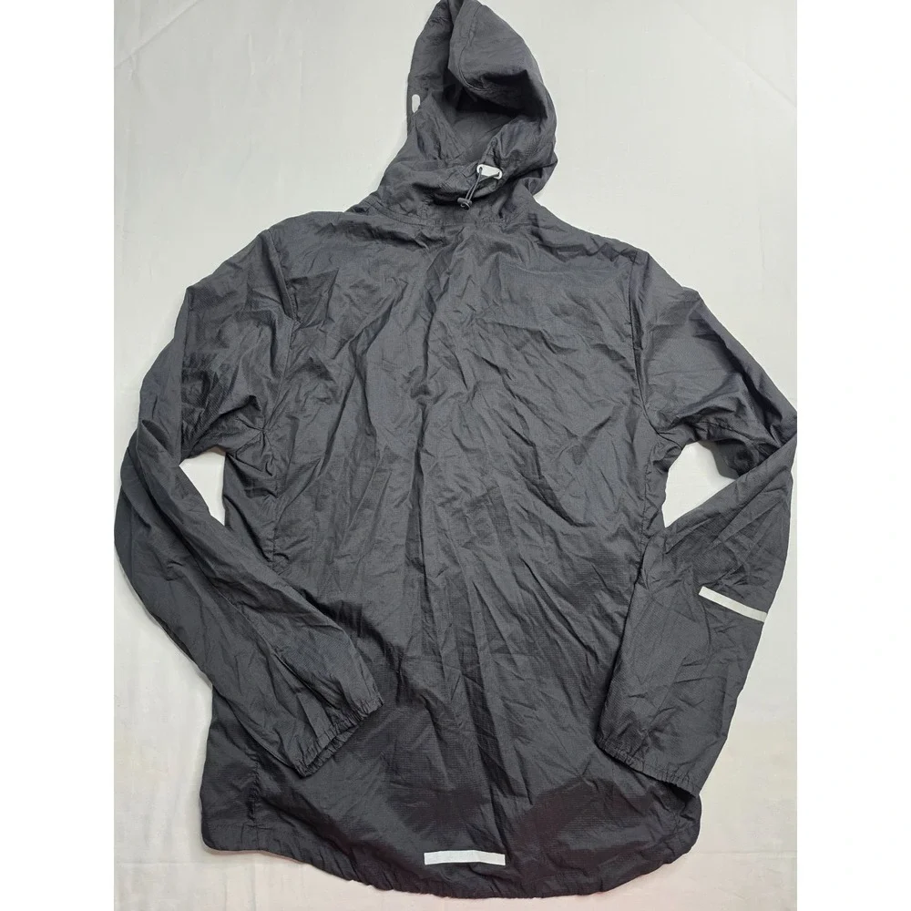 Nike Running Jacket Men's Medium Black Nylon Ripstop Hooded Full Zip Athletic
